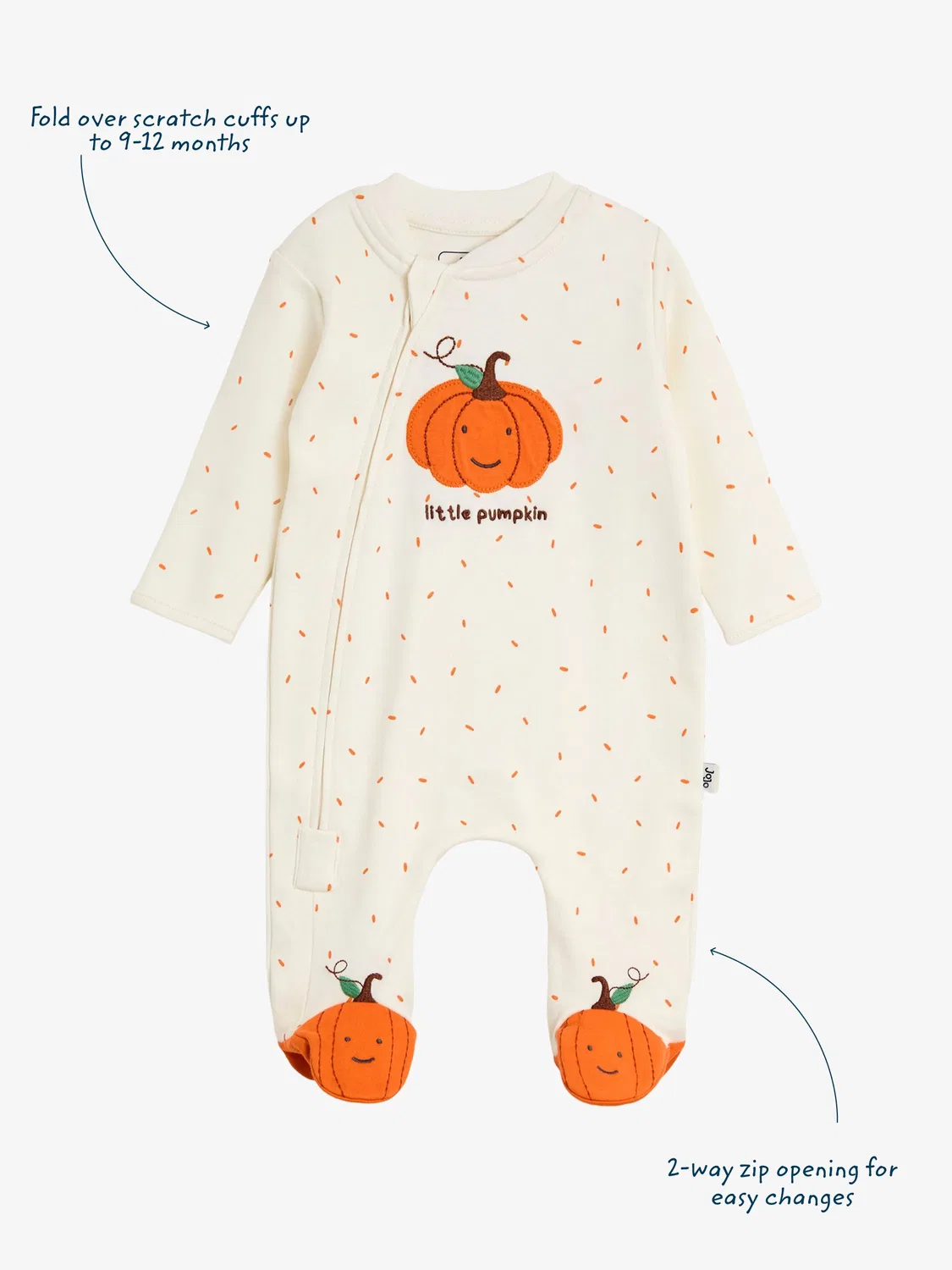 Комбинезон-слип с аппликацией тыквы Jojo Maman Bébé, Cream Speckled Pumpkin — фото 3