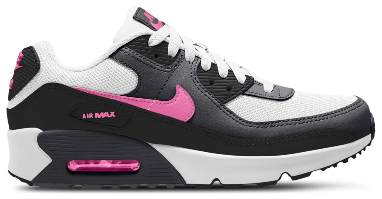 Детские кроссовки для мальчиков с кожаным верхом Nike Air Max 90 Mesh, White/Black/Playful Pink