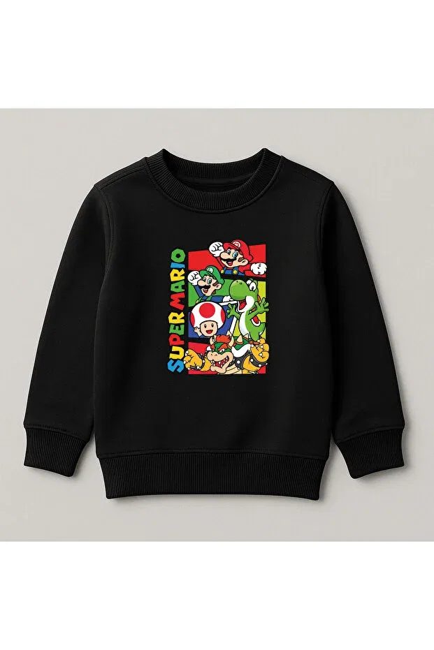 Детское худи для мальчиков с принтом Supermario, Svart Wear, Black
