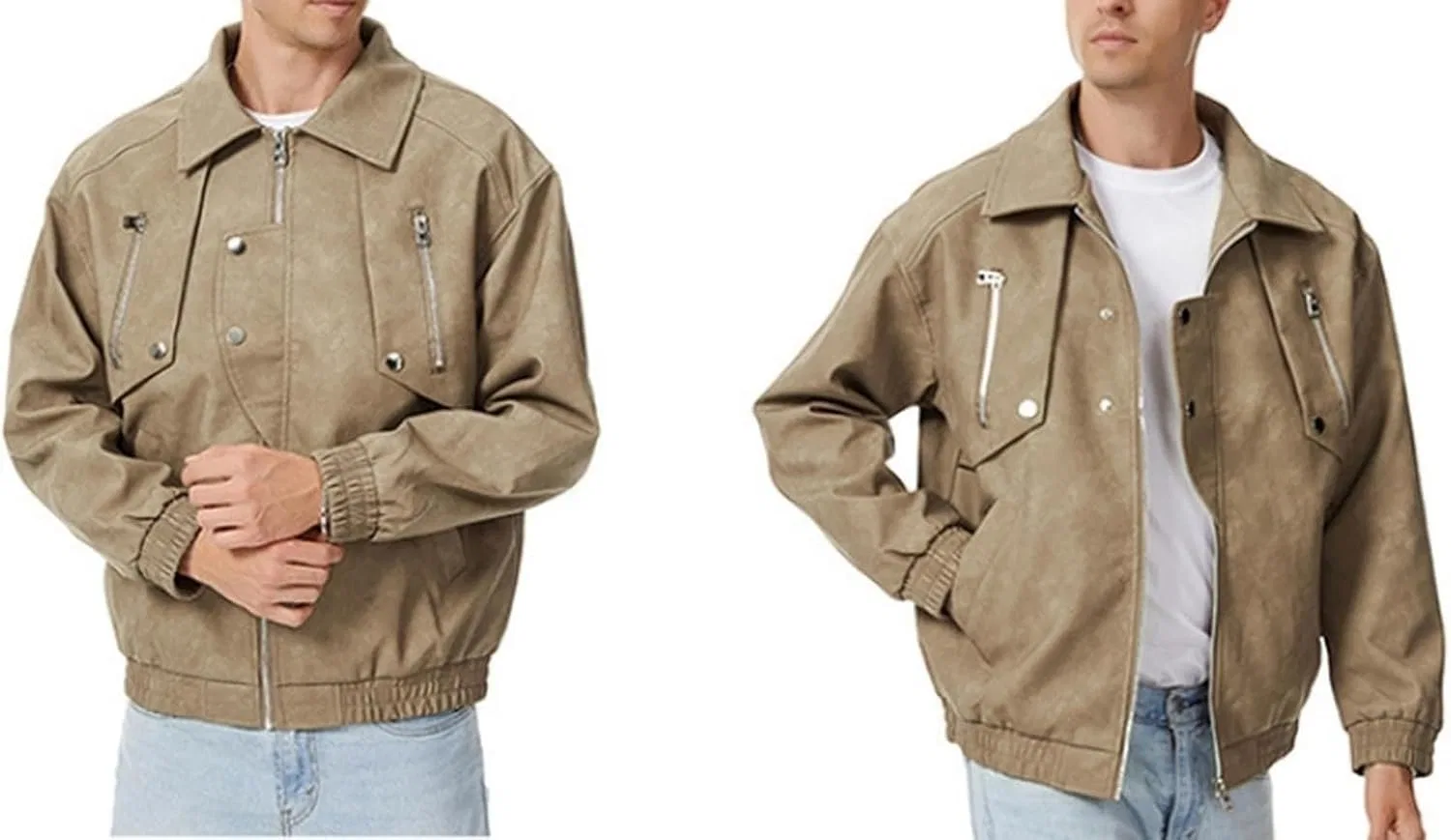 Мужская куртка-косуха из экокожи с молнией, модель Motocycle Jacket — фото 4