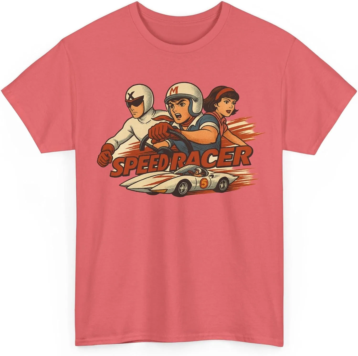 Женская футболка с принтом Retro Anime Inspired Speed Racer, Coral Silk — фото 3