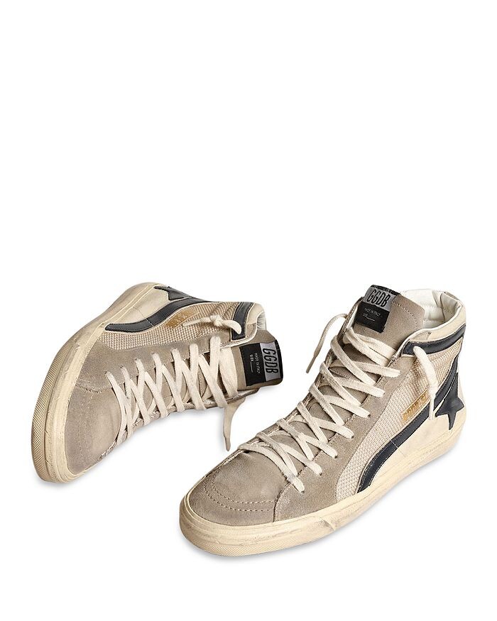 Golden Goose Мужские высокие кеды на шнуровке, коричневый/бежевый — фото 4