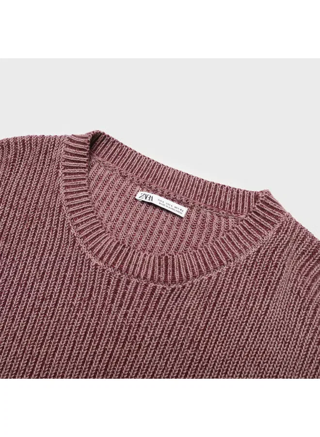Свитер с цветочным узором, вязка, Zara, темно-красный — фото 4