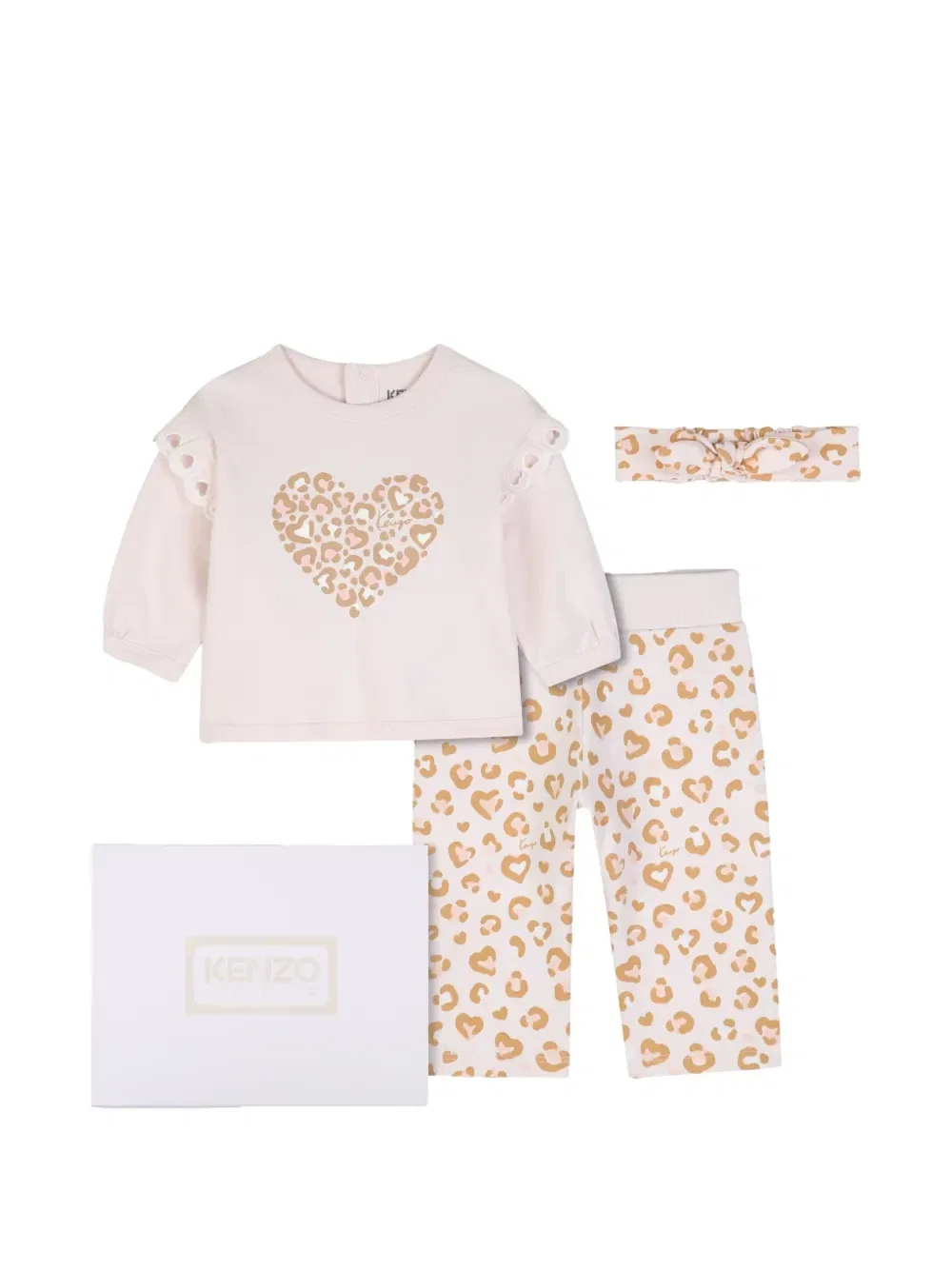 Комплект с оборками и леопардовым принтом Kenzo Kids, розовый