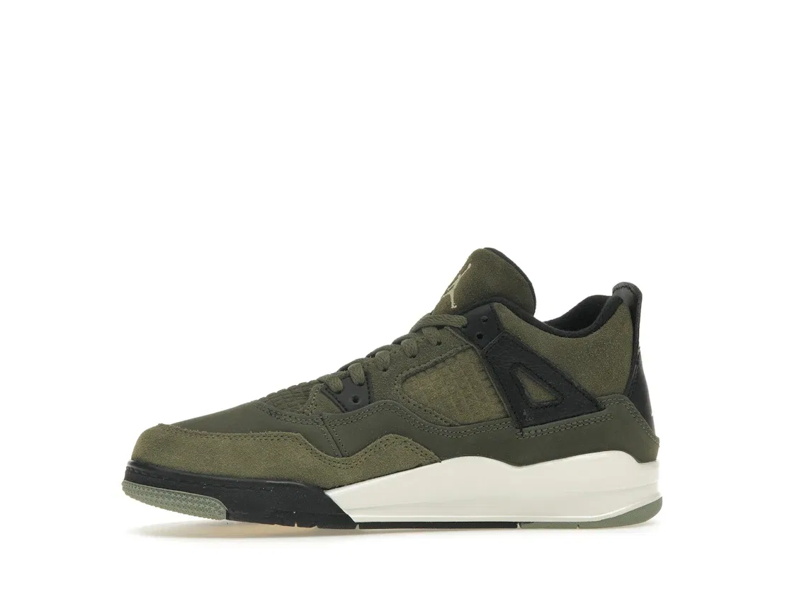 Детские кроссовки Lifestyle с принтом Jordan 4 Retro SE Jordan, Medium Olive/Pale Vanilla/Khaki/Black/Sail — фото 3