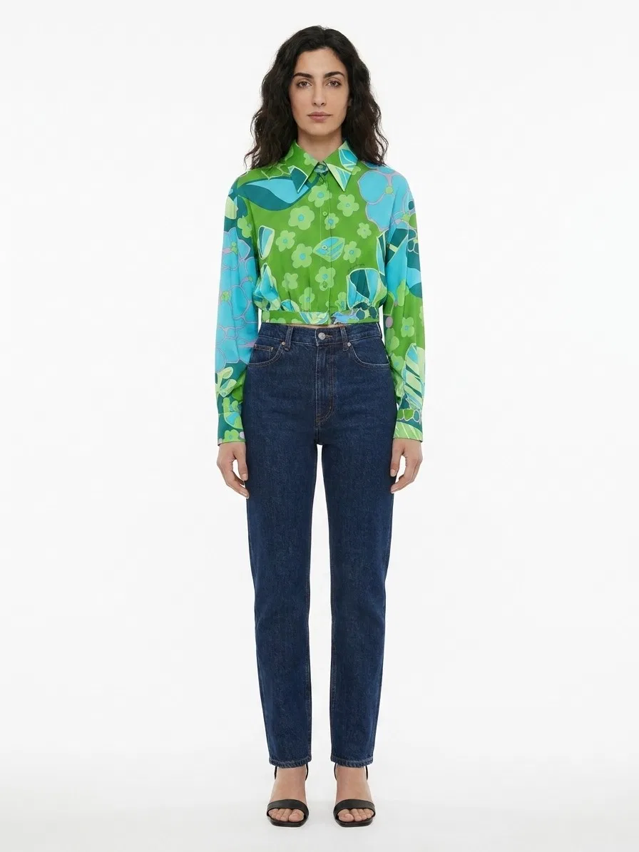 Женская блузка из шелка с ярким принтом Multicolor Elastane Blouse Dolce & Gabbana, Multicolor