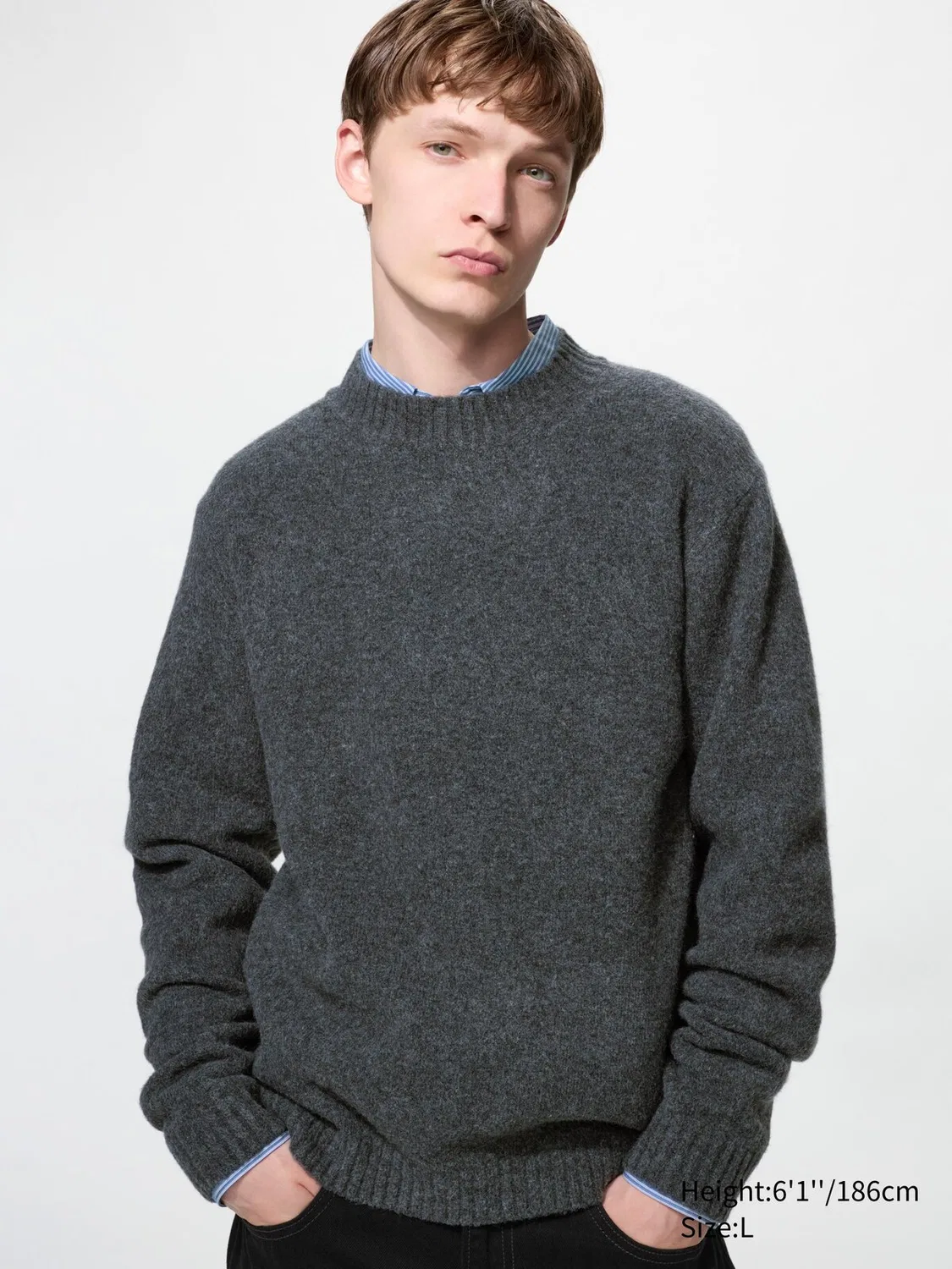 Свитер Souffle Uniqlo, с круглым вырезом, темно-серый