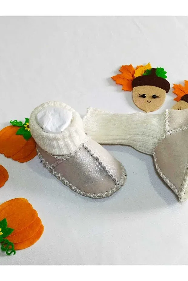 Детские пинетки из натуральной кожи Minibiri, Simulated Cream