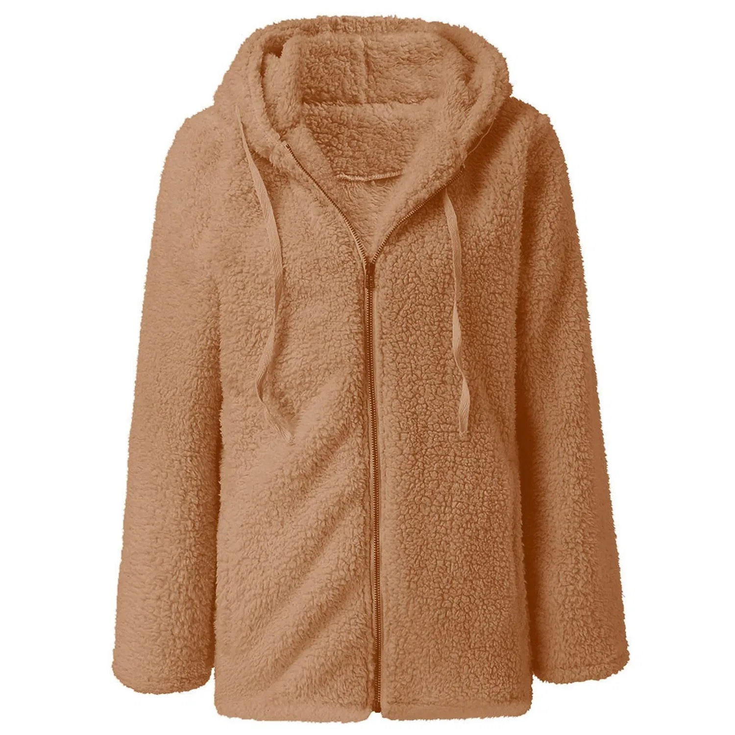 Женская зимняя куртка из флиса с капюшоном и молнией, модель Oversize, бренд, Caff — фото 4