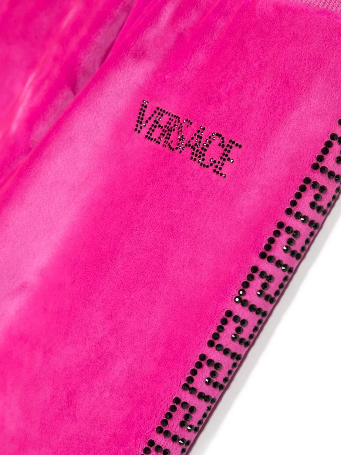 Брюки с принтом Greca и кристаллами Versace, розовый — фото 3