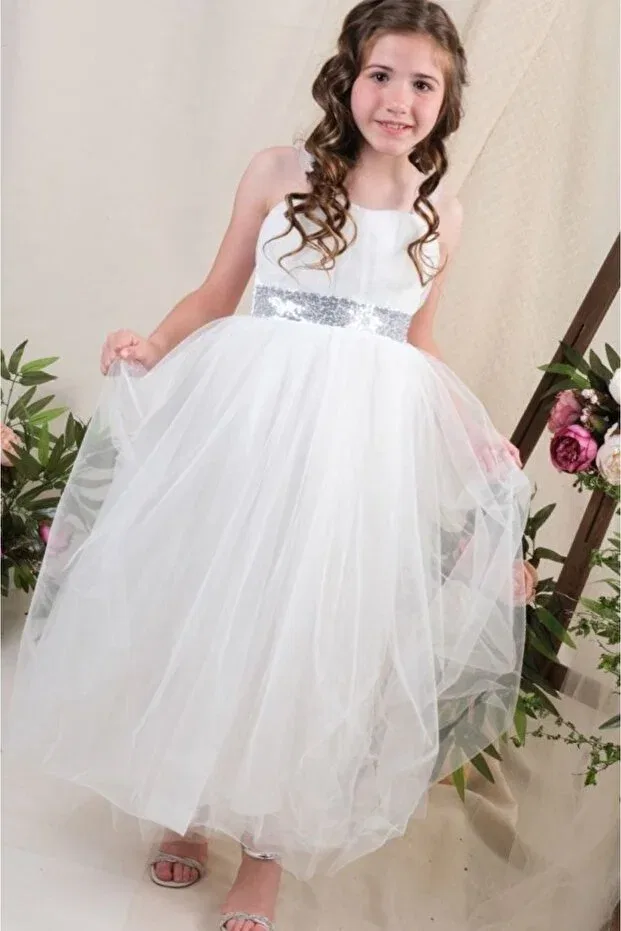 Детское платье для девочек с открытыми плечами Miss Rona Kids, White