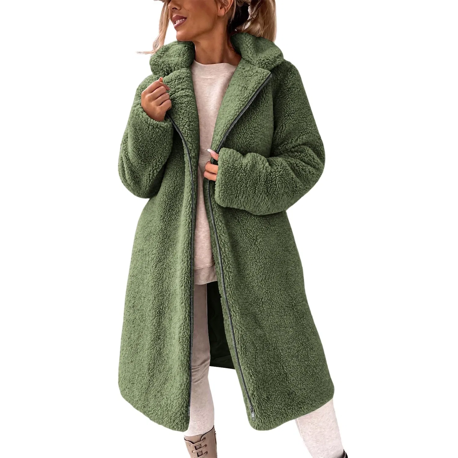 Женская куртка из флиса Teddy с длинным рукавом, Verde militare