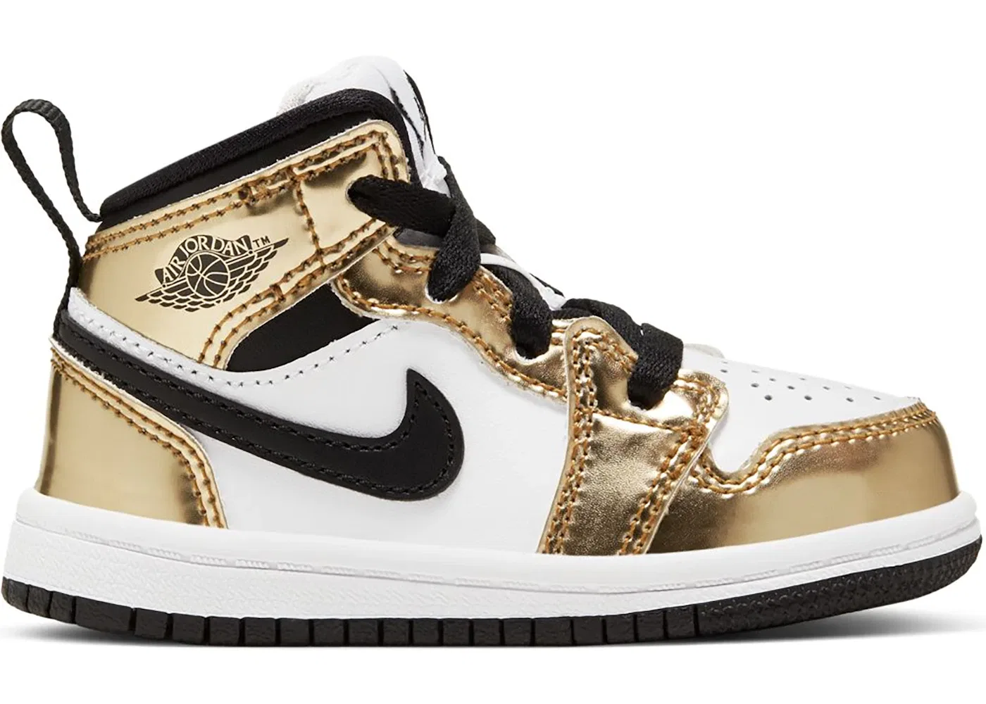 Детские кроссовки с металлическим отливом Jordan 1 Mid Jordan, Metallic Gold/Black-White-Black