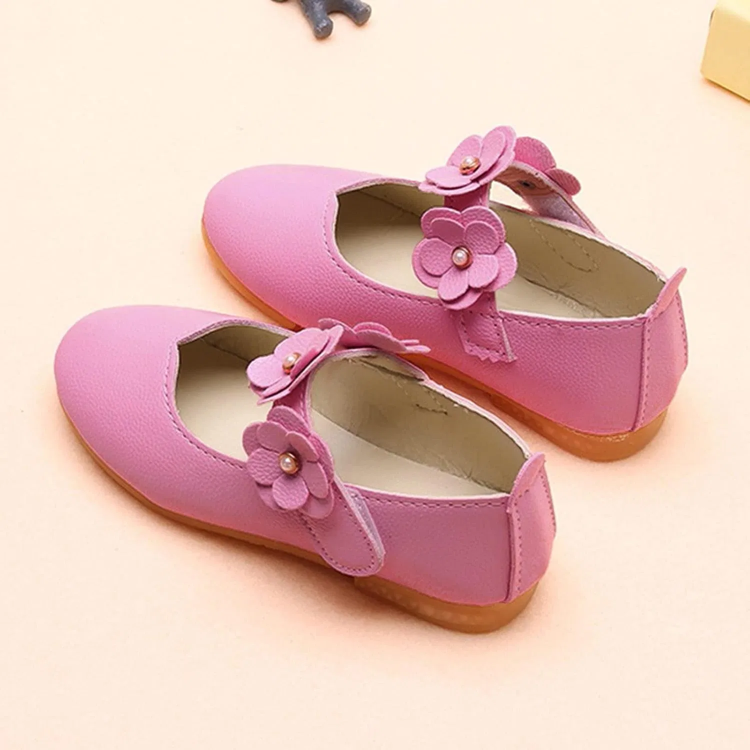 Детские балетки для девочек с цветочным принтом Flower Girl Non-Slip Soft Slip On Princess Dress Shoes, Pink — фото 3
