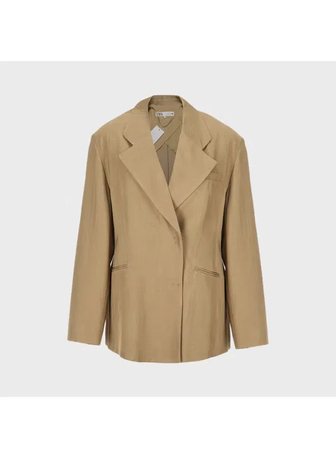 Жакет деловой с текстурой и подплечниками Zara, темно-хаки — фото 2