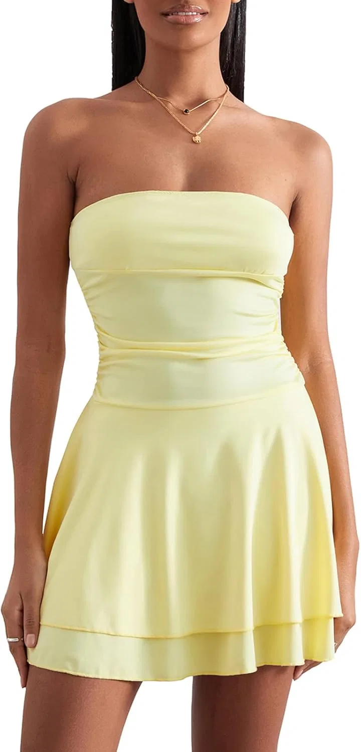 Женское короткое платье с воротником-хомутиком Bubble Dress, Yellow