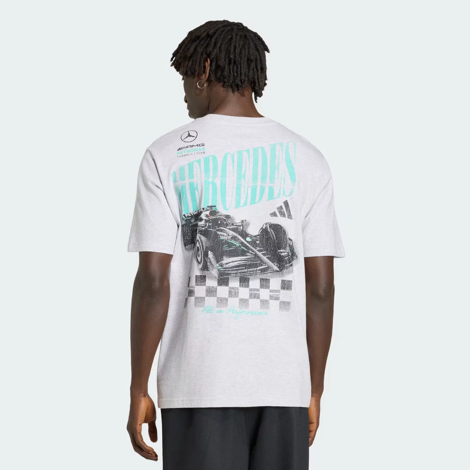 Мужская футболка с принтом Mercedes - AMG Petronas Formula 1 Team Graphic Tee 01 Adidas Performance, светло-серый меланж — фото 3