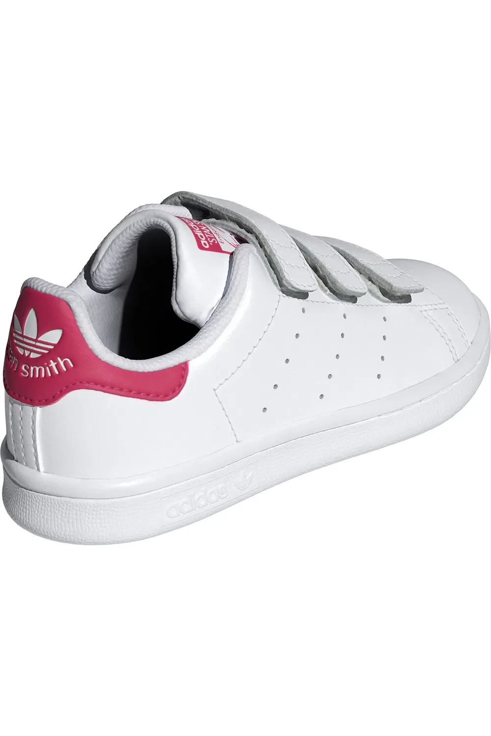 Кроссовки детские перфорированные Stan Smith adidas, белый/белый/ярко-розовый — фото 2