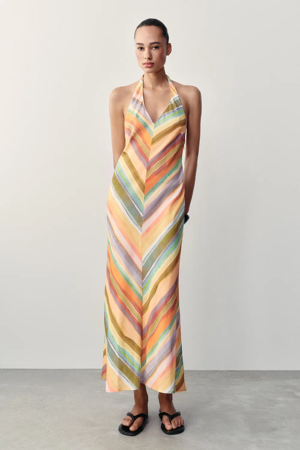 Длинное платье в полоску ZARA, Multicoloured