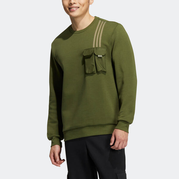 Толстовка Men's adidas neo Classic Chest Sports Long Sleeves Olive Green, зеленый — фото 2