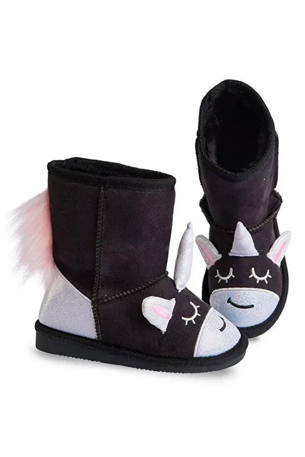 Детские ботинки для девочек без шнуровки Unicorn Girls Denokids, Black — фото 2