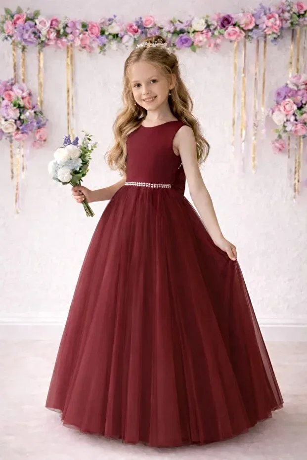 Детское платье для девочек с длинным подолом Princess Dress Suneh, Burgundy