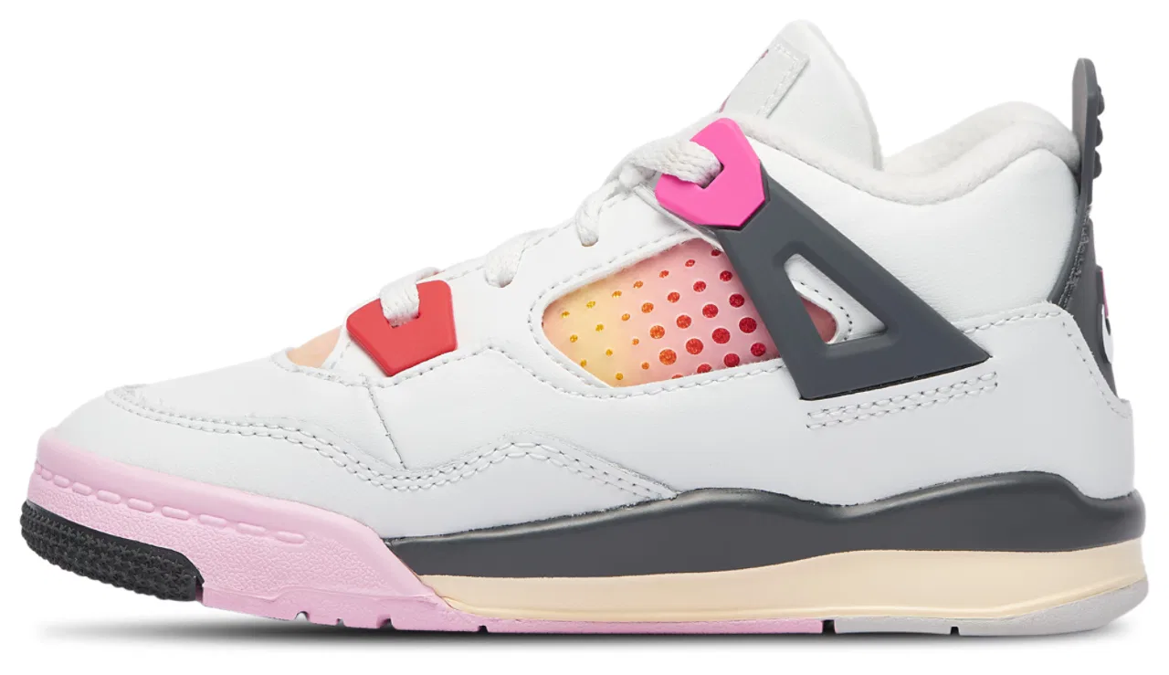 Детские кроссовки для девочек с верхом из кожи и нубука Jordan Retro 4 Jordan, Off White/Gray/Pink — фото 2