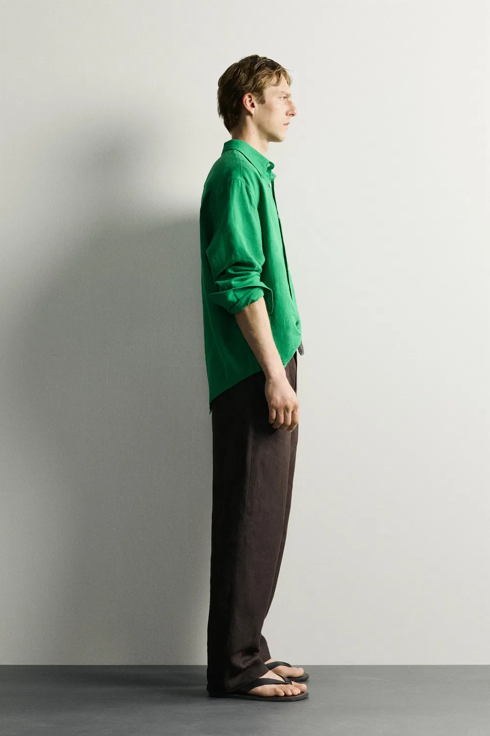Рубашка свободного кроя из 100% льна. ZARA, Green — фото 4