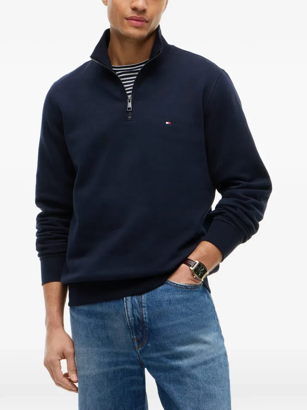 Толстовка с вышитым логотипом и короткой молнией Tommy Hilfiger, синий — фото 3