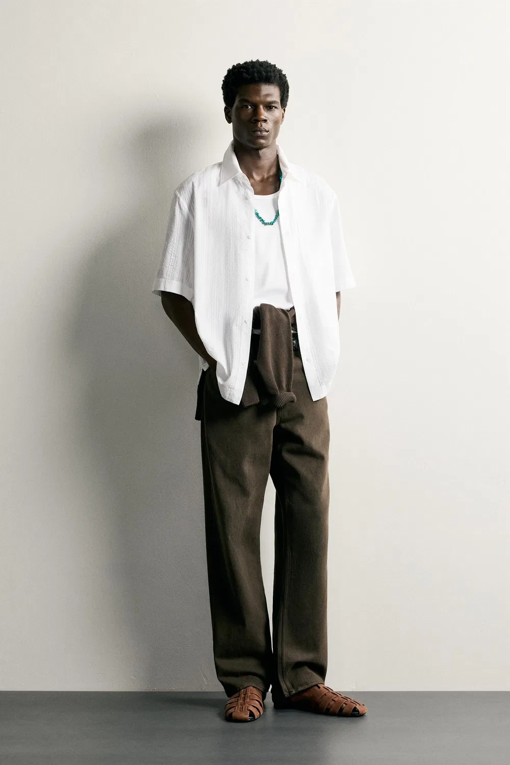 Рубашка в полоску из жаккарда ZARA, White
