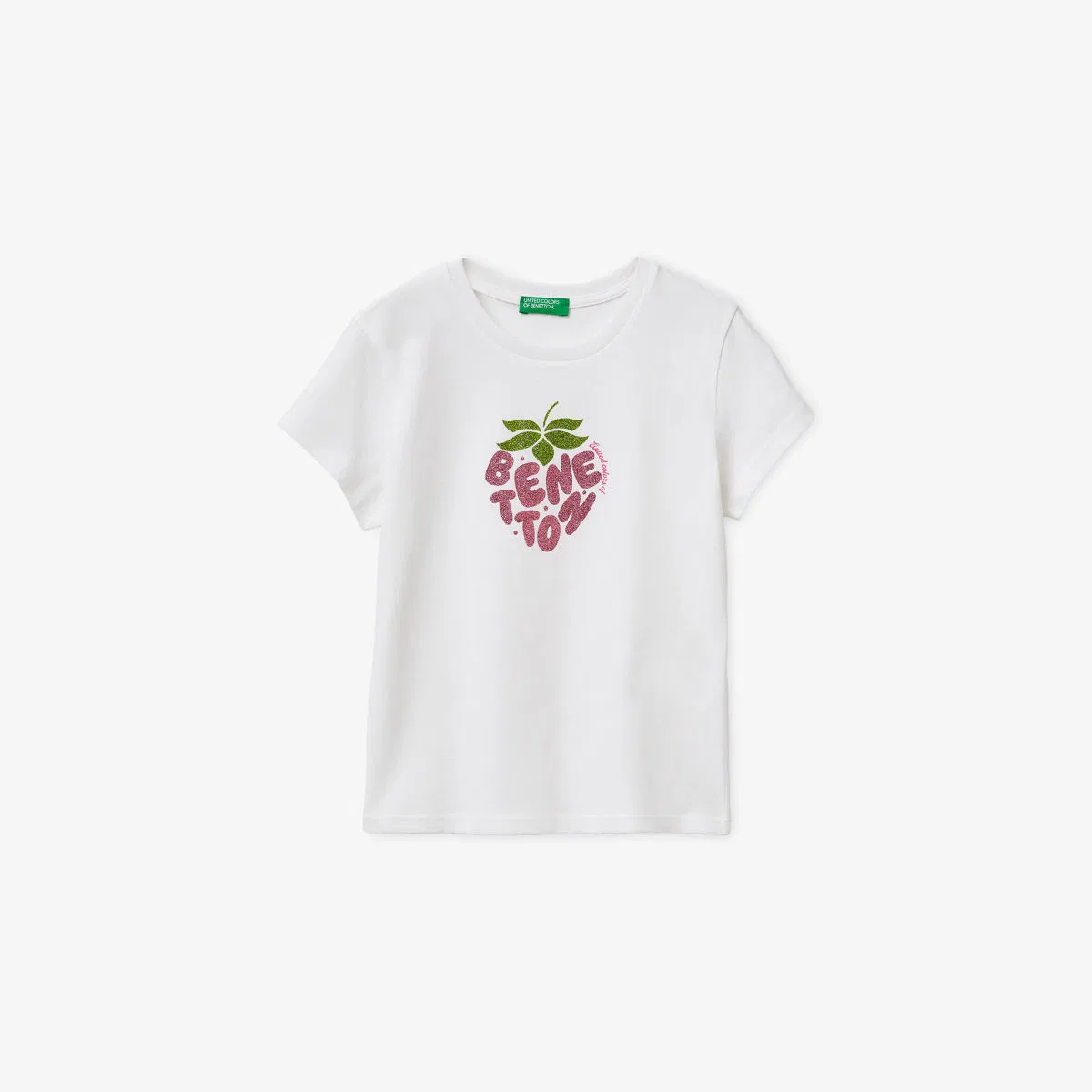 Футболка из хлопкового трикотажа с фирменным принтом Cherry, размер 6-13 лет Benetton, белый