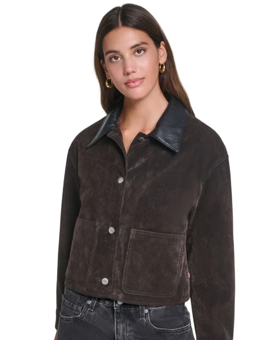 Женский укороченный жакет-чуть с faux-leather отложным воротником Levi's, Graphite