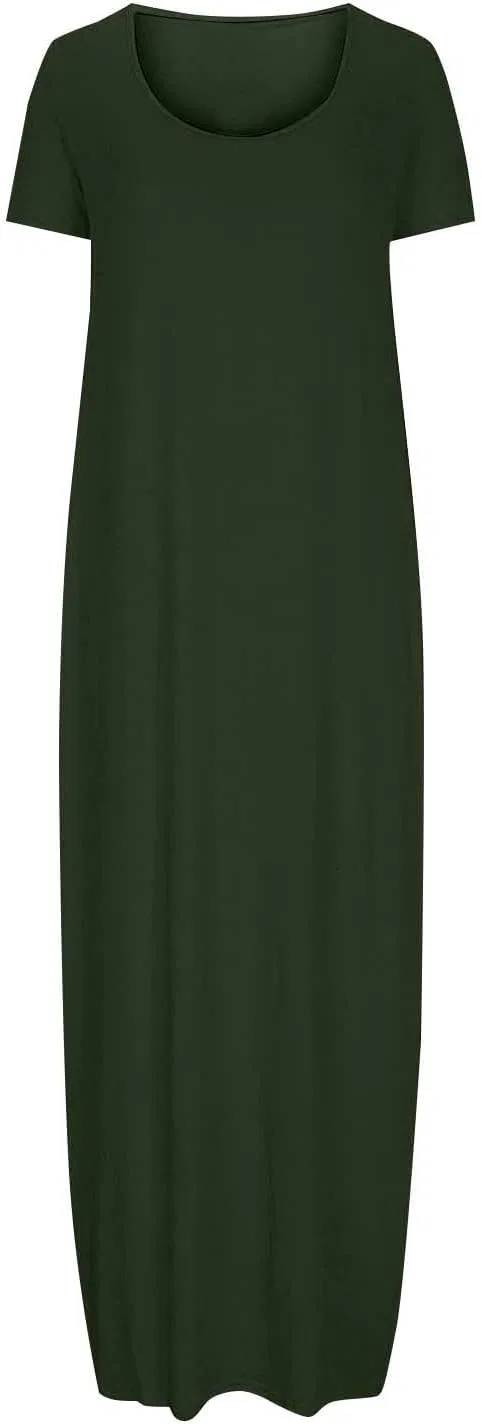 Повседневное женское платье макси с коротким рукавом, Dark Green — фото 4
