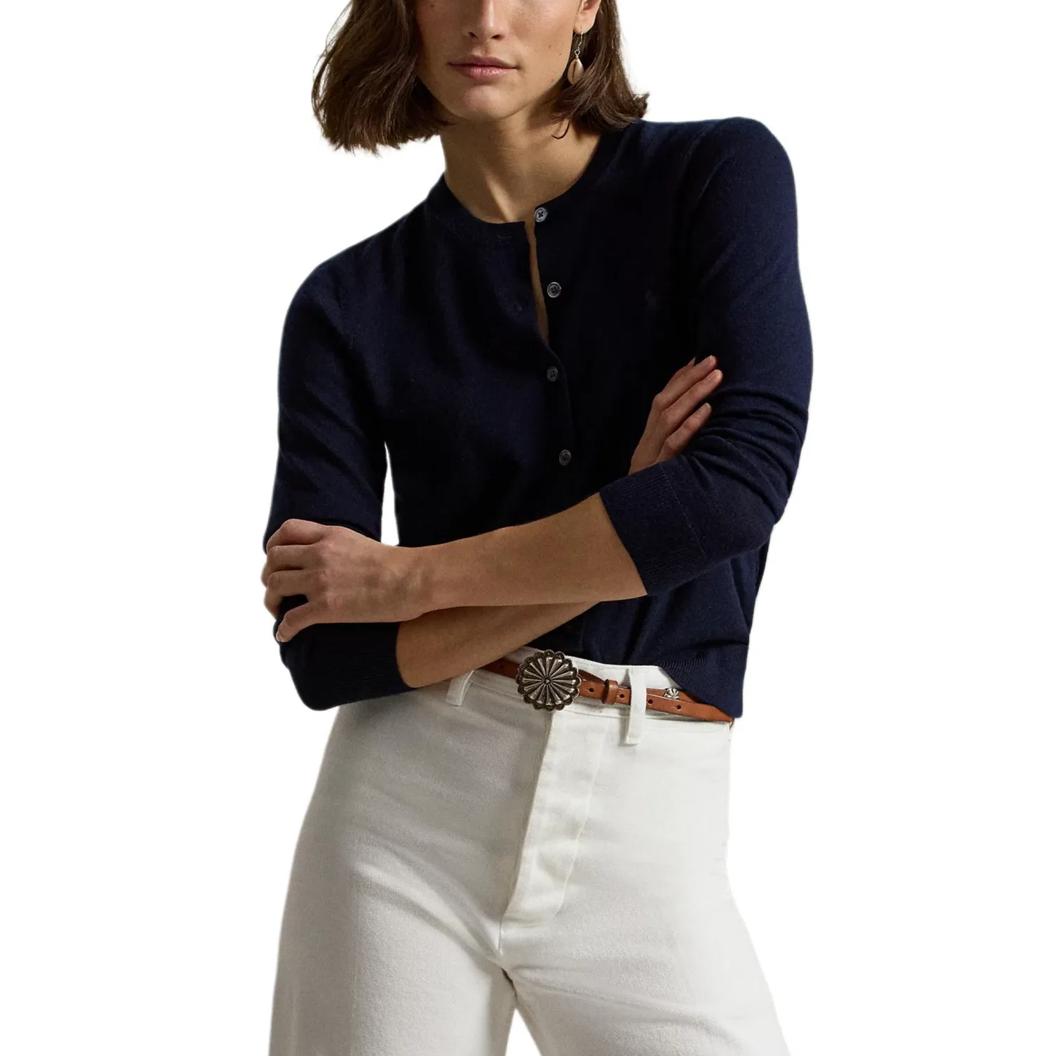 Женский свитер с круглым вырезом умеренного прямого кроя Hunter Marine Blue Polo Ralph Lauren, Hunter Marine Blue — фото 4