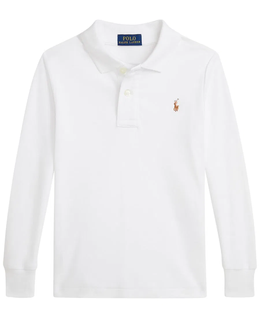 Детская рубашка-поло с длинным рукавом, с вышивкой Pony Polo Ralph Lauren, White