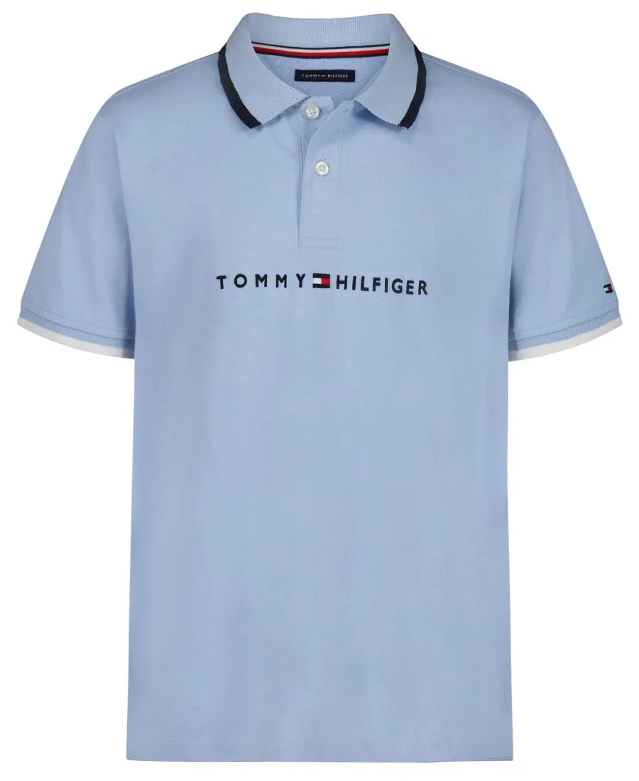 Детская рубашка-поло с коротким рукавом Tommy Hilfiger, Chambray Blue — фото 4