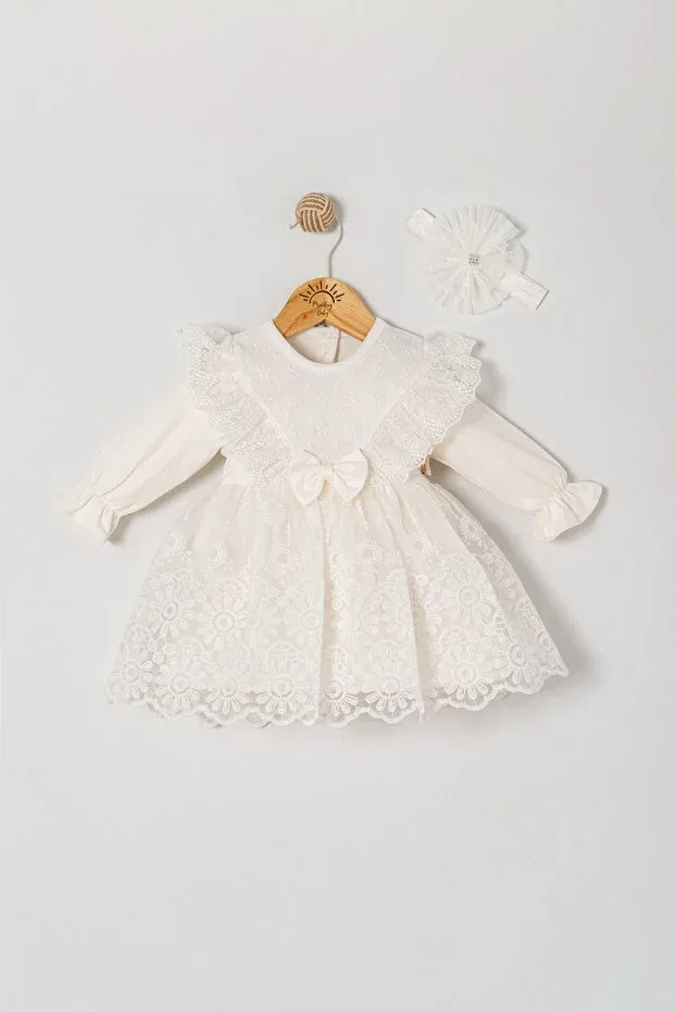 Детское платье для девочек с длинным рукавом Miniday Baby, Ecru — фото 2