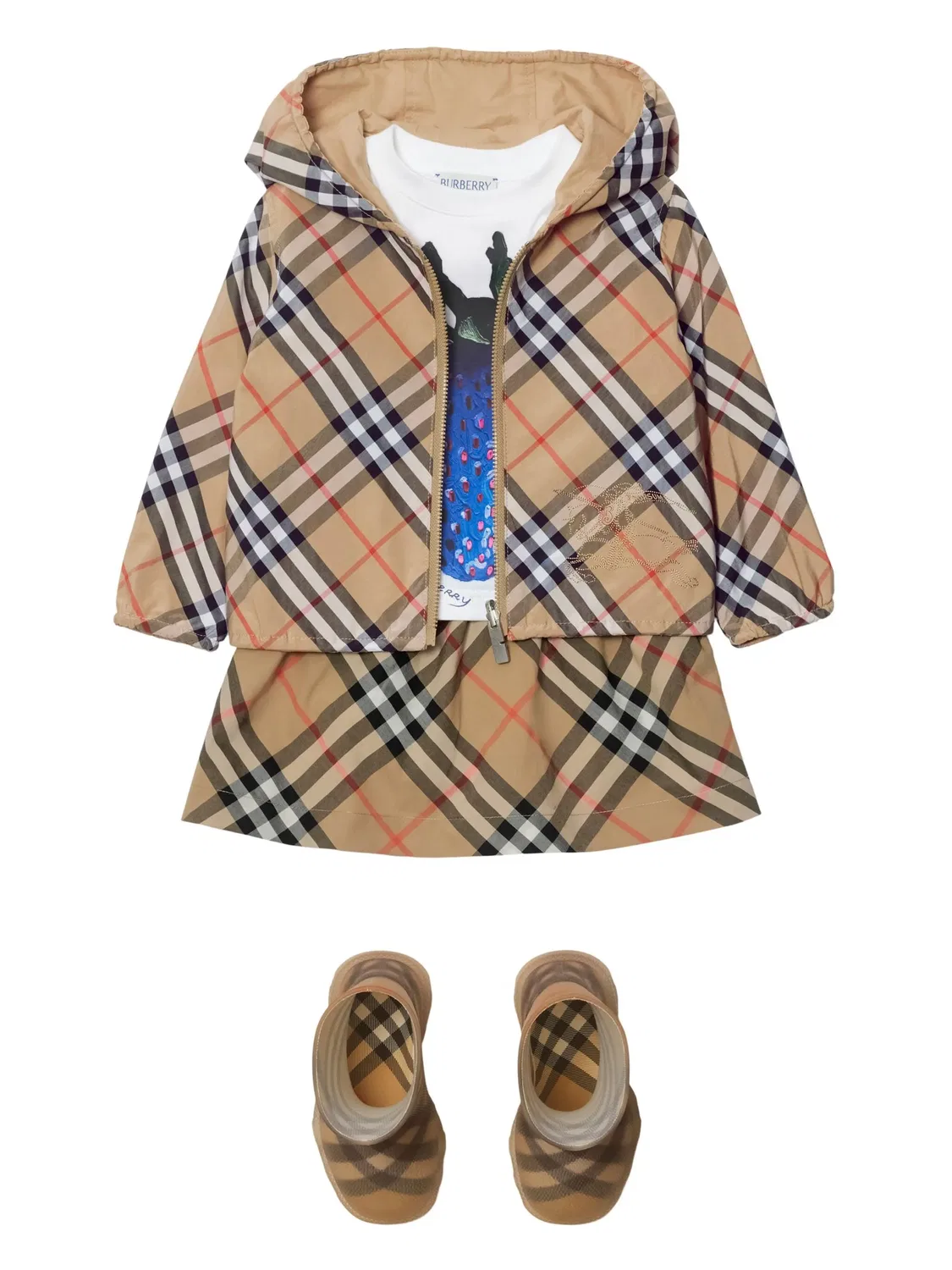 Юбка из хлопка с рисунком Nova Check Burberry, бежевый — фото 2