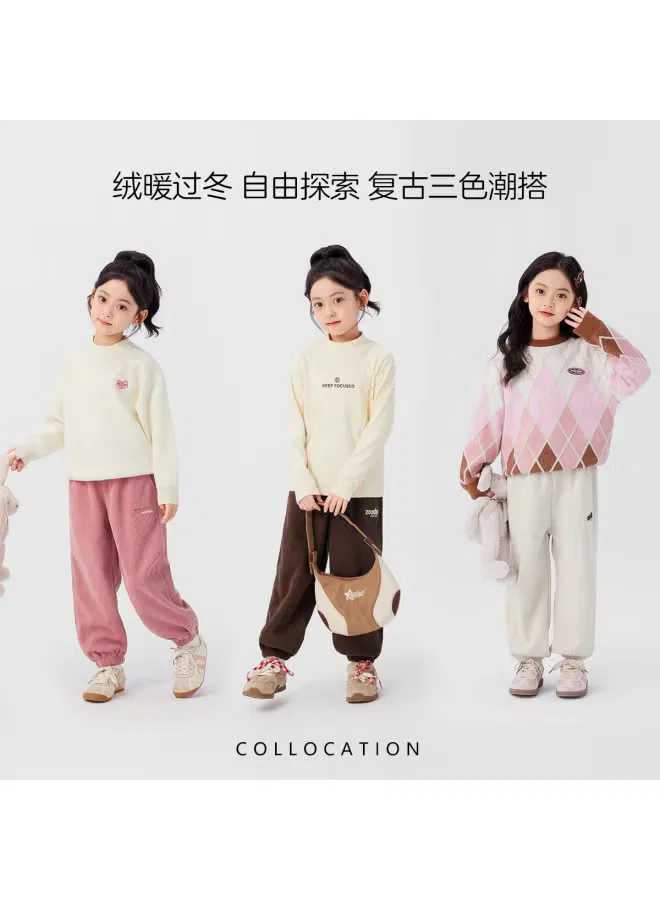 Штаны спортивные для девочек с принтом Zuoxi, кофейный — фото 4