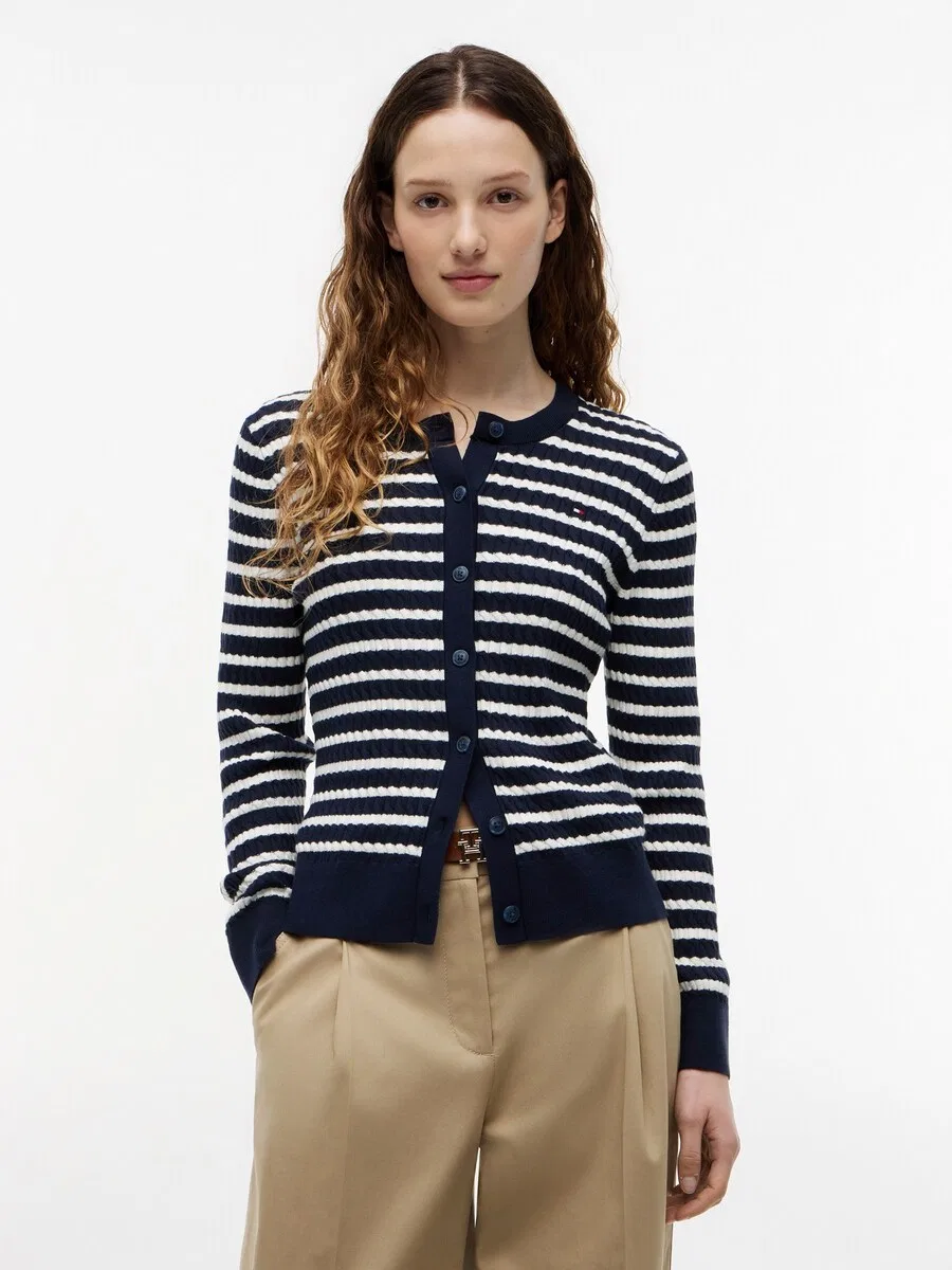Вязаный кардиган TOMMY HILFIGER "Mini Cable" темно-синего цвета — фото 3