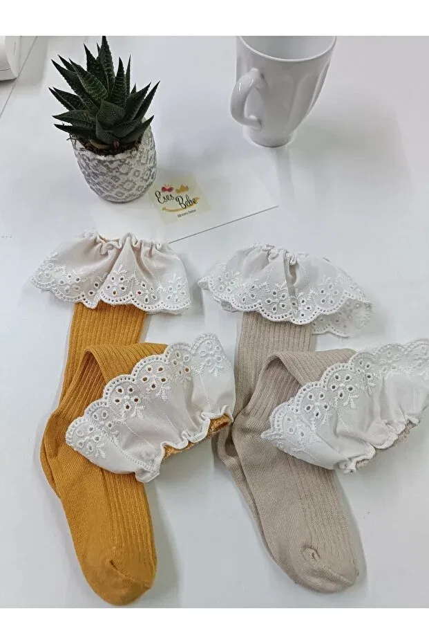 Детские носки для девочек с кружевом Eses Bebe, Saffron Beige