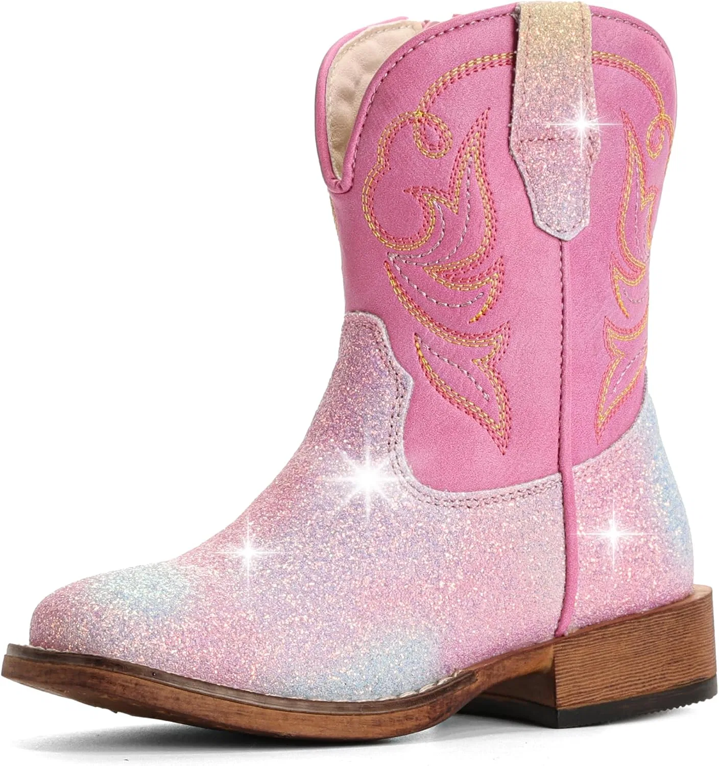 Детские сапоги для девочек с квадратным носком Cowgirl Boots IUV KIDS, Pink Glitter Ombre