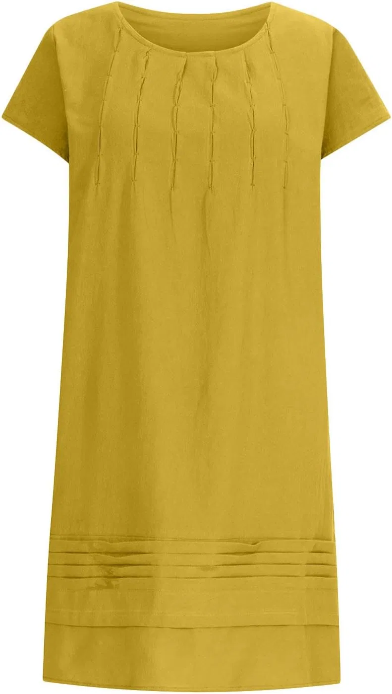 Женское повседневное платье миди с воротником-стойкой Cotton Linen, Yellow — фото 3