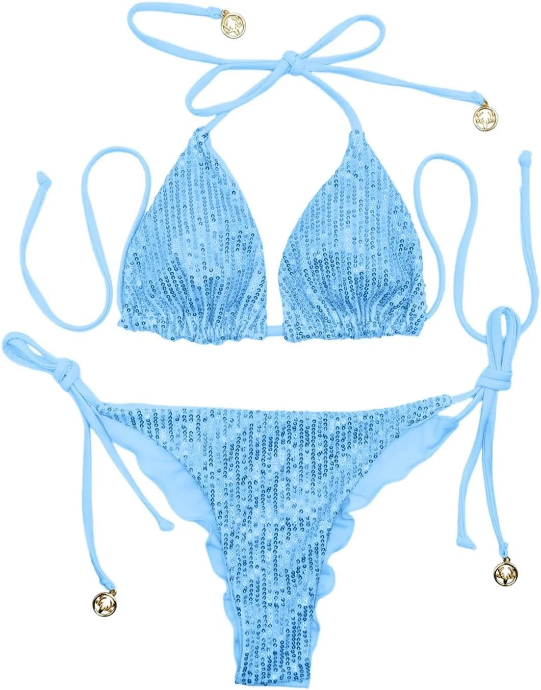 Женский бикини-сет с блестками, 82% Nylon 18% Spandex, Blue — фото 4