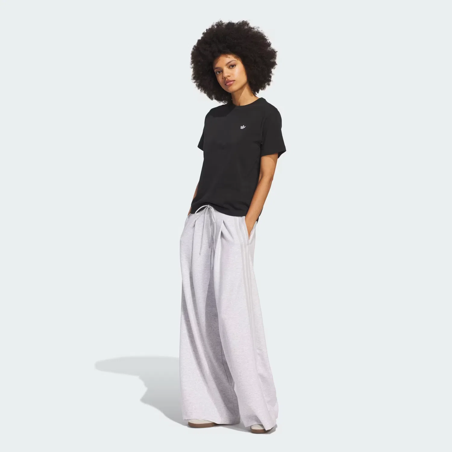 Женские брюки свободного кроя Wide Leg Pants Adidas Originals, светло-серый меланж — фото 3