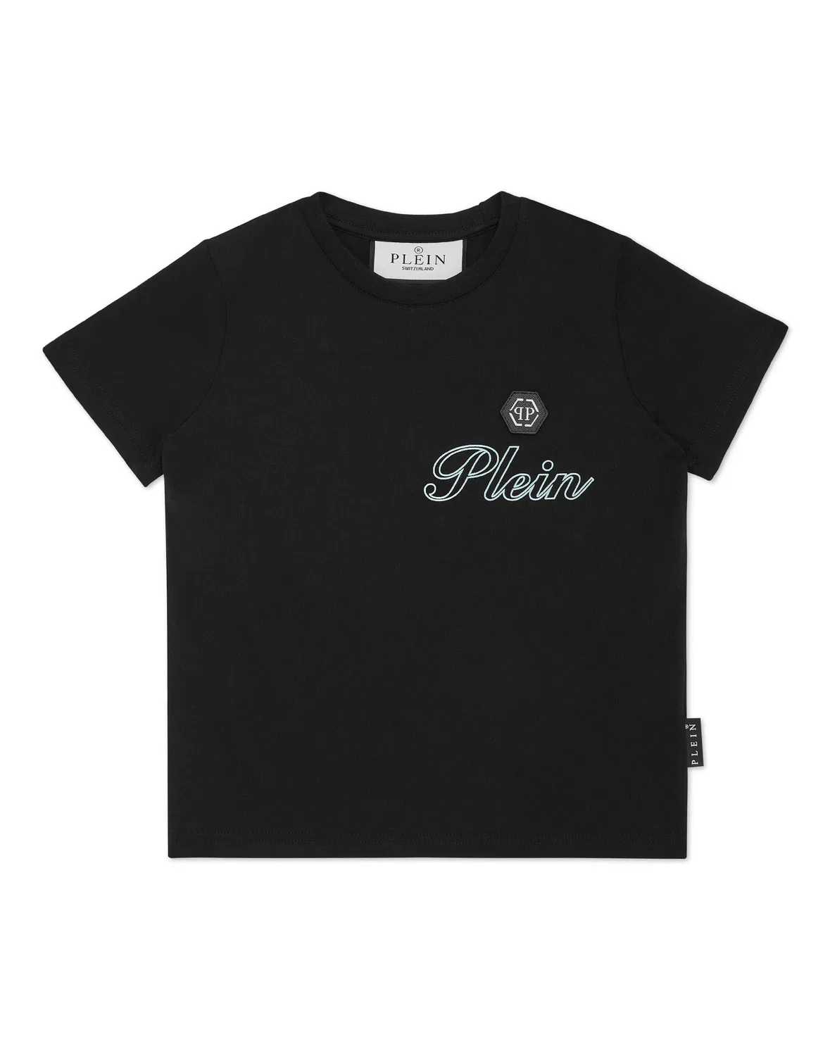 Детская футболка с коротким рукавом и принтом Italic Plein PHILIPP PLEIN, Black/Turquoise