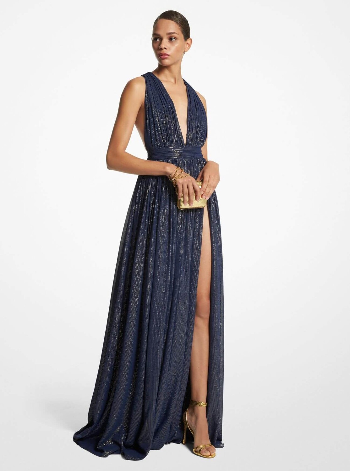 

Платье Michael Kors Hutton Metallic Striped Lame Chiffon, темно-синий/золото