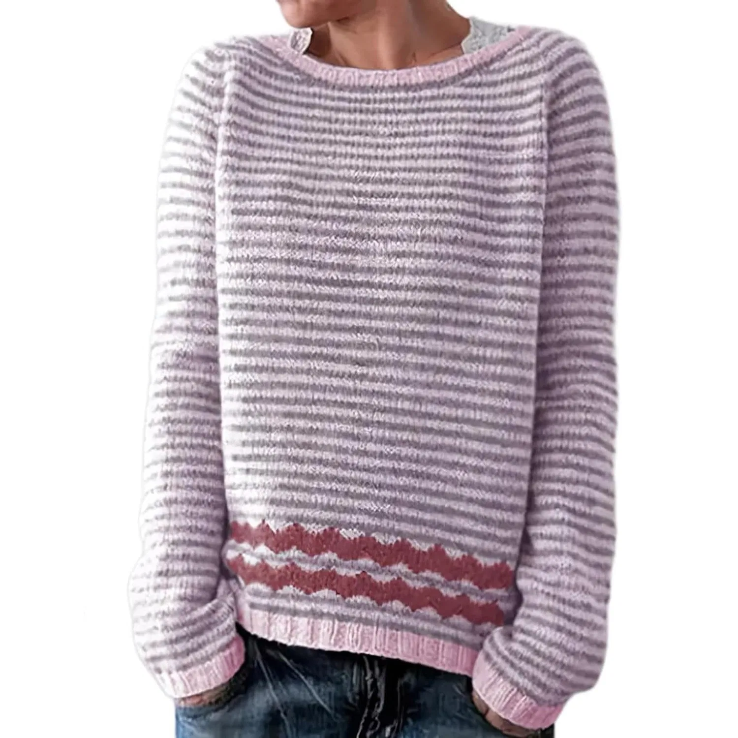 Женский свитер с принтом Fair Isle HUIFUAO, A08 Pink — фото 2