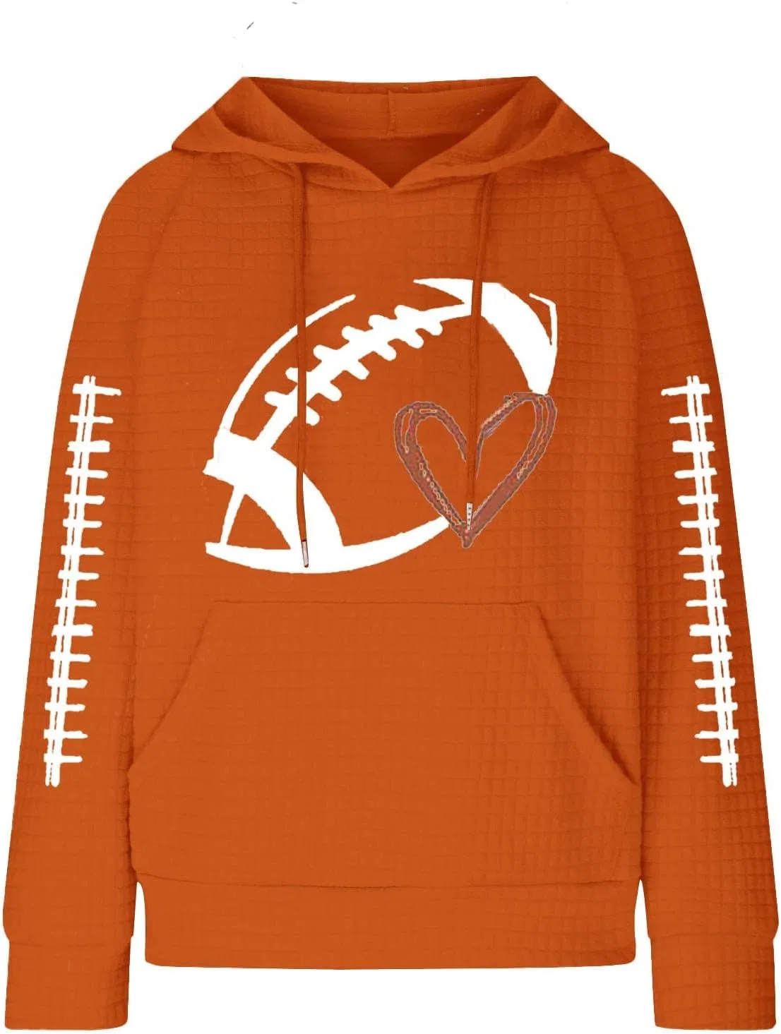 Женский свитшот с капюшоном с принтом, Football Hooded Sweatshirt, Orange-B — фото 4