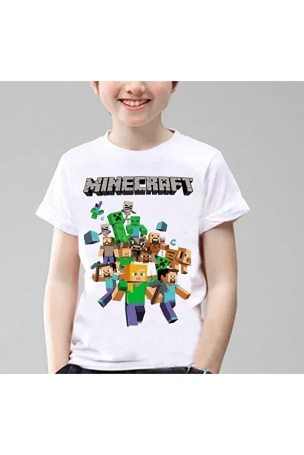 Детская футболка с принтом Minecraft, Белый